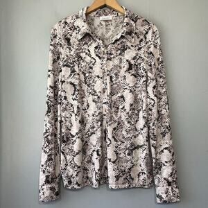 Calvin Klein Top Size Medium Snakeskin Stretch Knit Button Up Office Siren Goth
